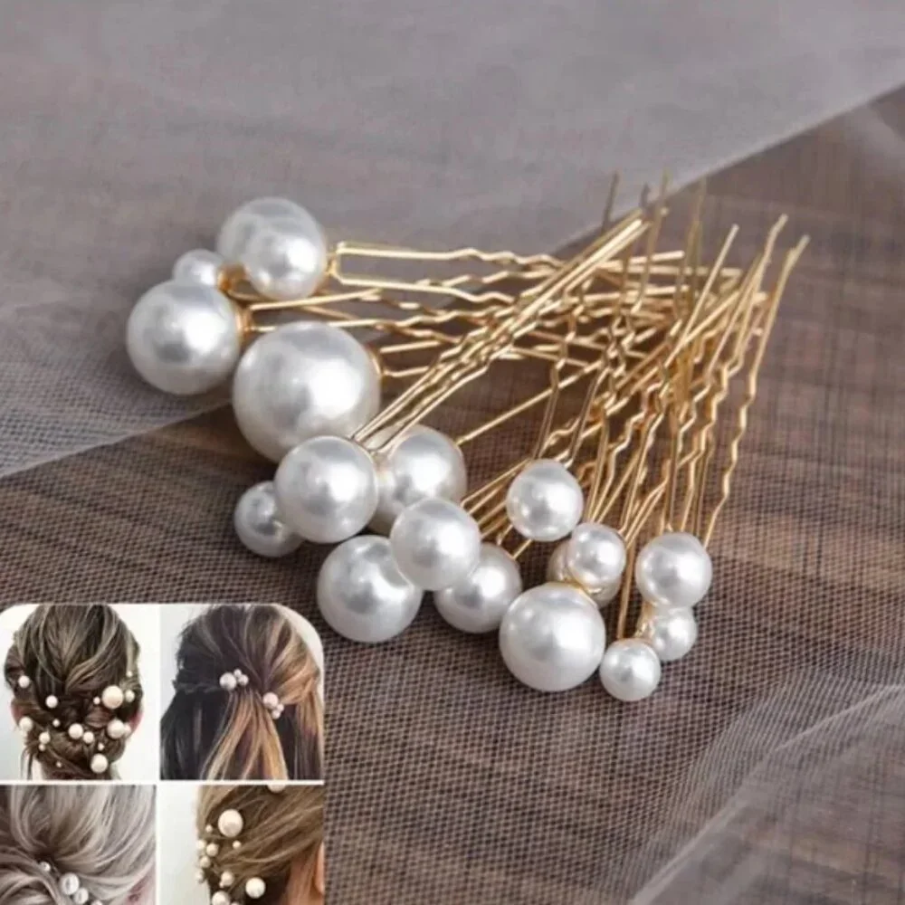 ✨ 18pcs White Pearl Bobby Pins Hair Ties Accessory